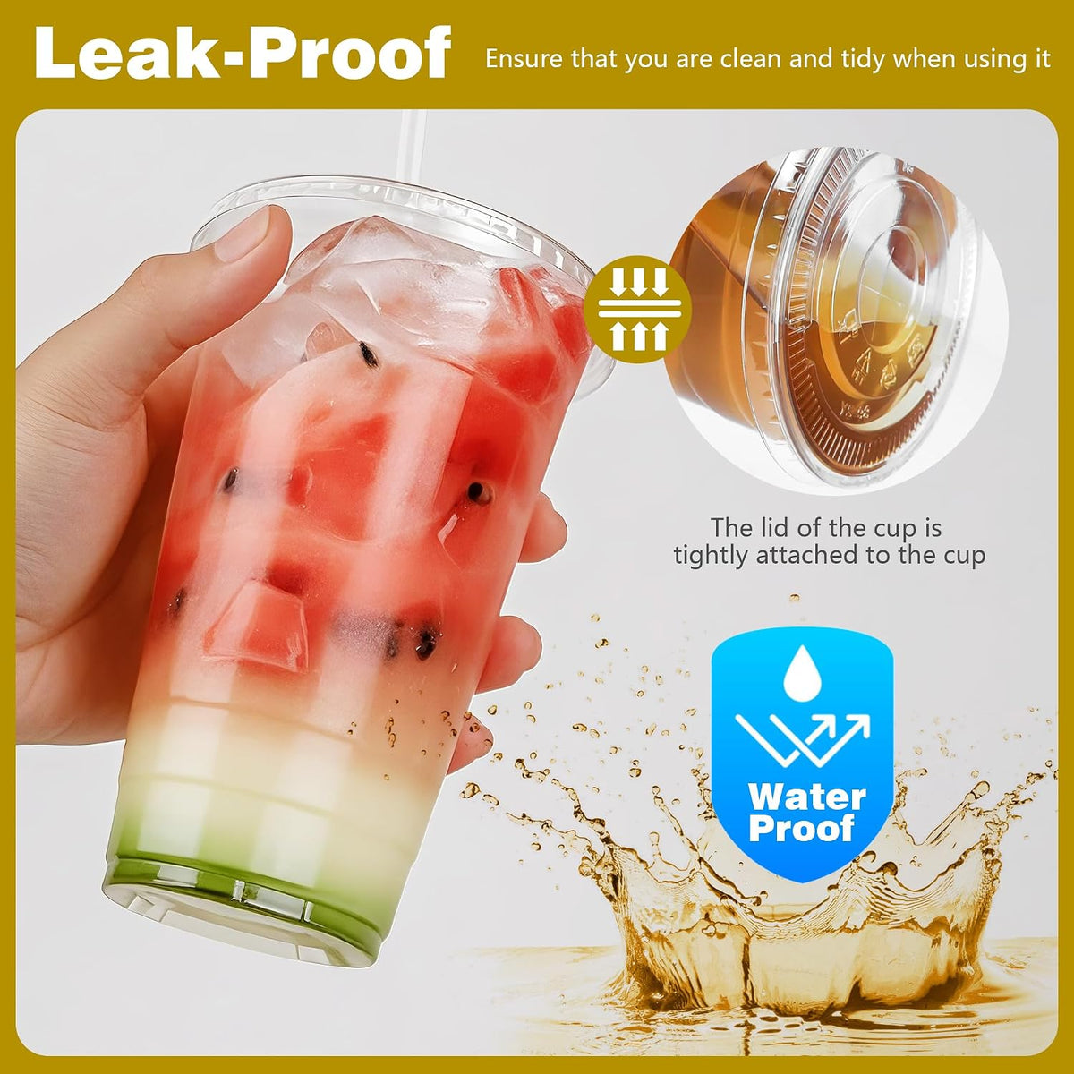 24 oz Clear Plastic Cups with Lids and Straws