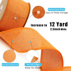 2.5 Inch Orange Linen Wired Ribbon, Fall Wreath and Bow Decor