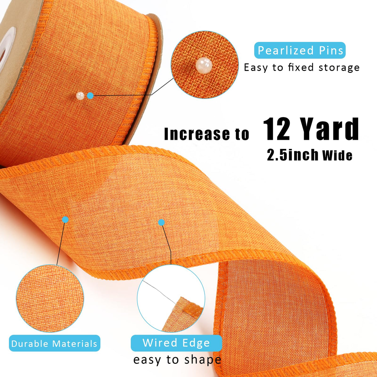 2.5 Inch Orange Linen Wired Ribbon, Fall Wreath and Bow Decor