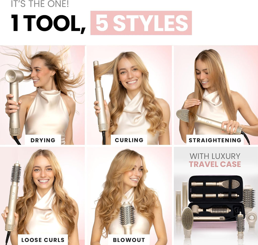 6 in 1 Professional Hot Air Styler • Powerful Hair Dryer & Straightener Set • Styling Without Heat Damage • Fast