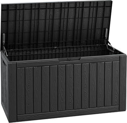150 Gallon Outdoor Deck Box Waterproof, Large Storage Box for Patio, Resin Storage Bench Lockable for Garden Tools