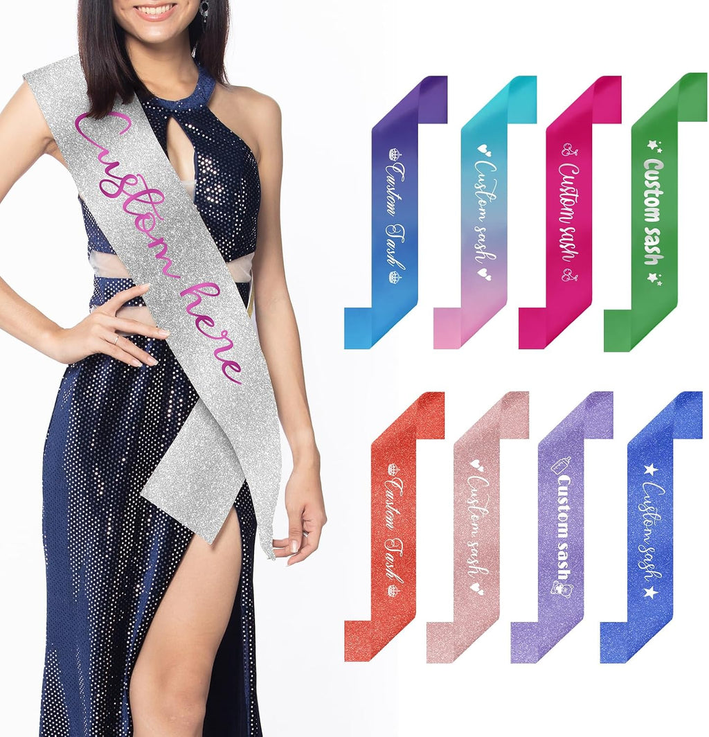 Custom Sash Personalized Sashes with Name Text Crown Satin Sash Birthday Party Pageants Bachelorette Wedding Women