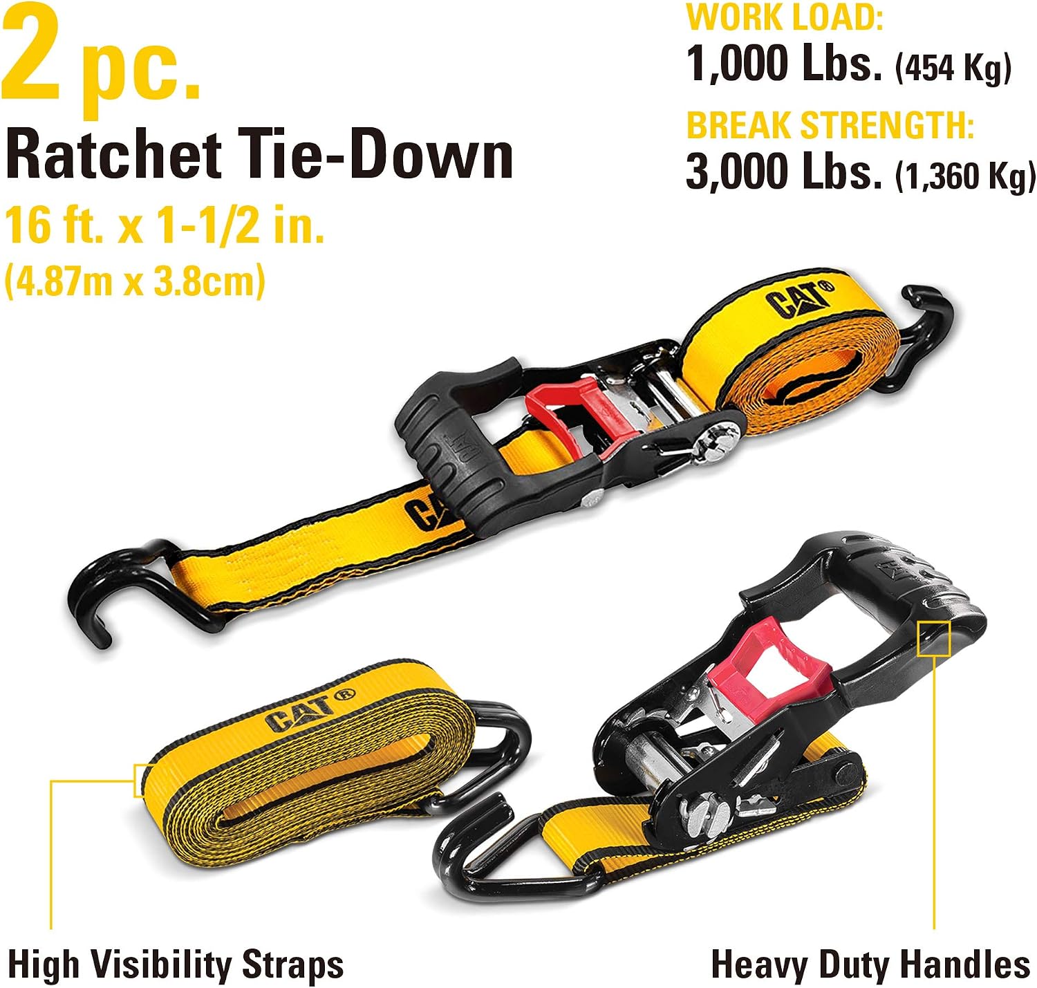 2 Piece Ratchet Tie Down Set with Soft Loops - 16 Feet x 1-1/2 Inches (1000/3000 lbs) - 980063N