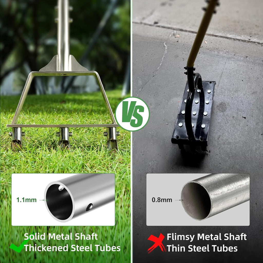 Manual Core Aerator Lawn Tool - Lawn Aerator Tool with 3 Hollow Tines, Semi-Assembled Grass Aerator Core Aeration