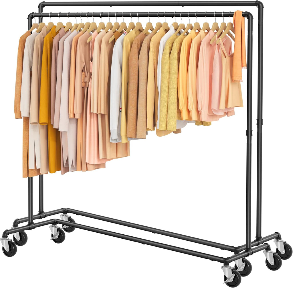 2 Packs Black Clothing Racks for Hanging Clothes Heavy Duty Z Racks | Industrial Clothing Rack with Wheels, Z Base