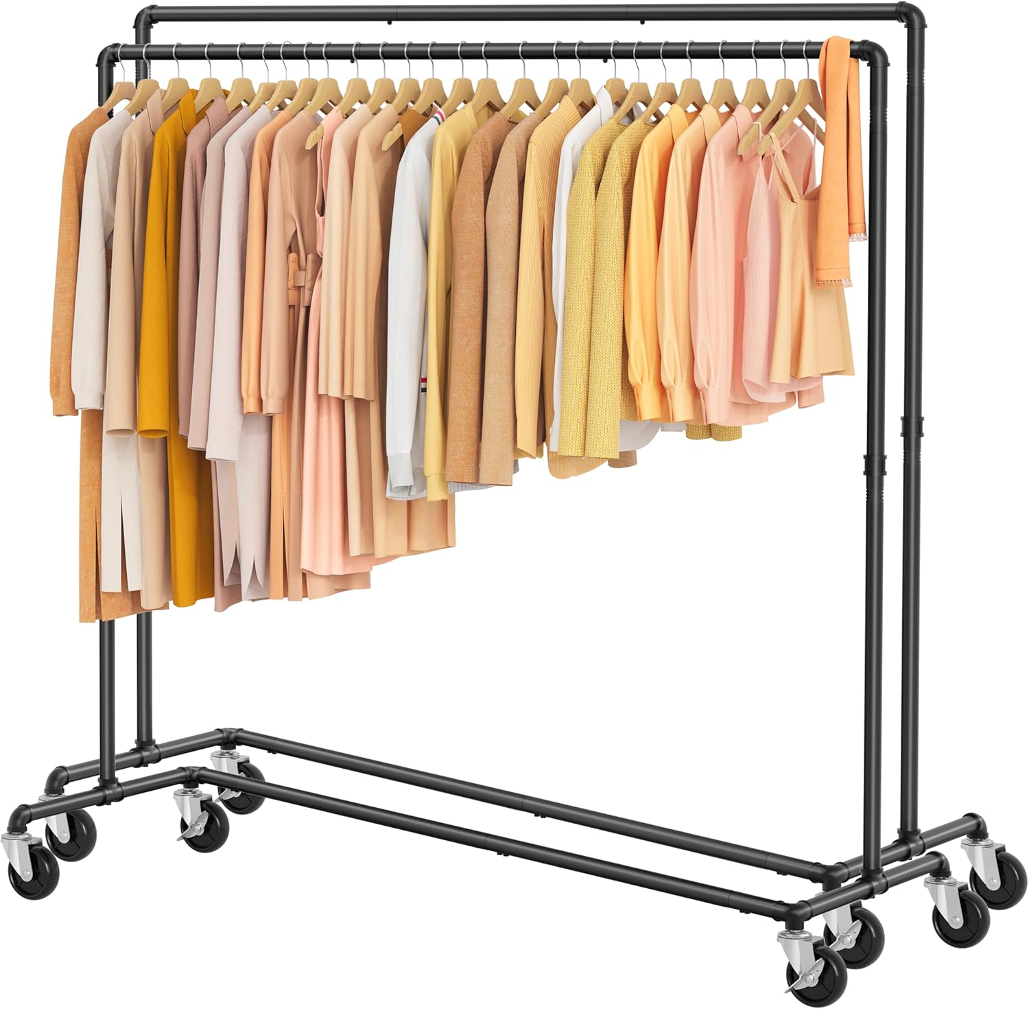 2 Packs Black Clothing Racks for Hanging Clothes Heavy Duty Z Racks | Industrial Clothing Rack with Wheels, Z Base