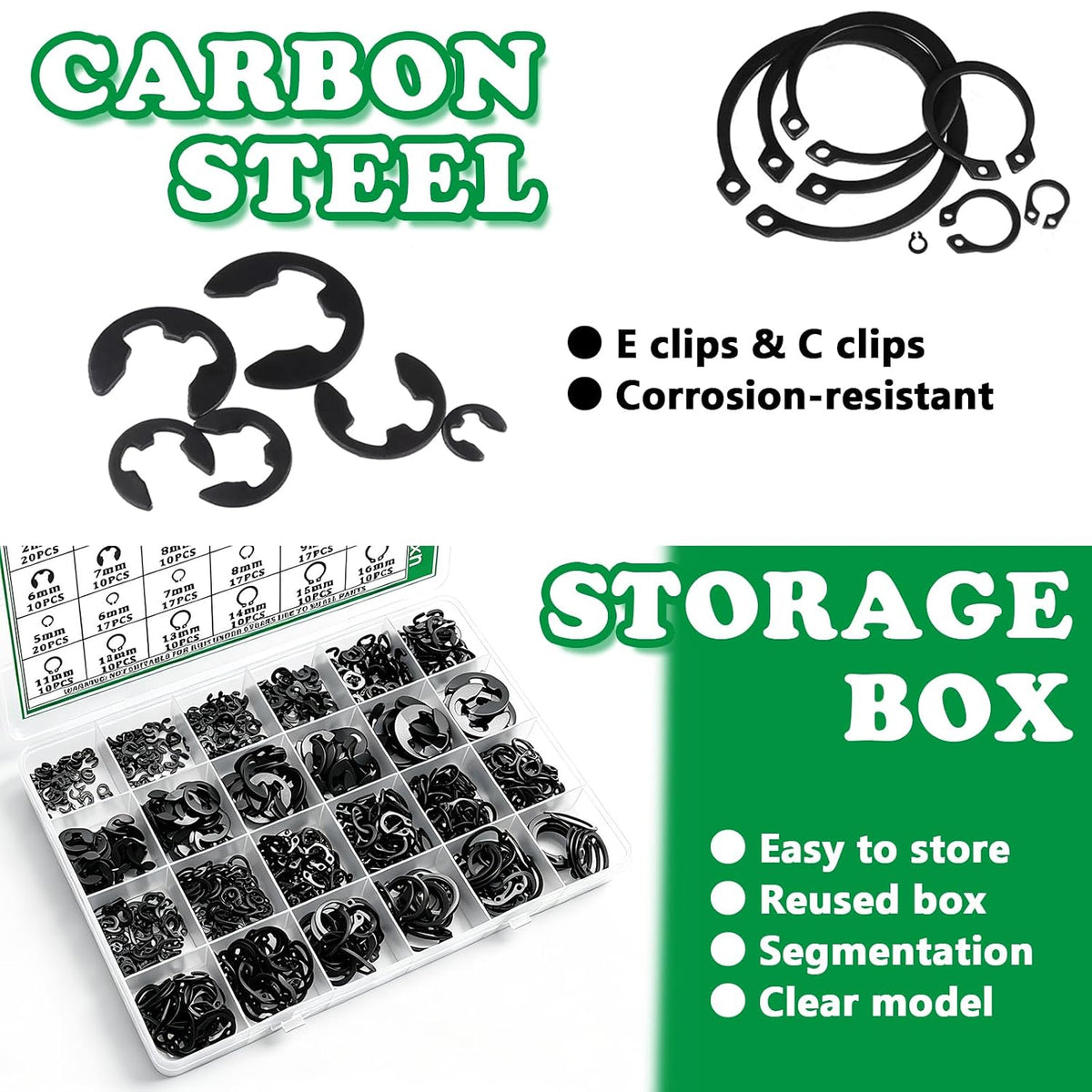 330PCS Snap Rings Kit, E Clips Kit (2-12MM) and C Clips Kit (5-16MM)