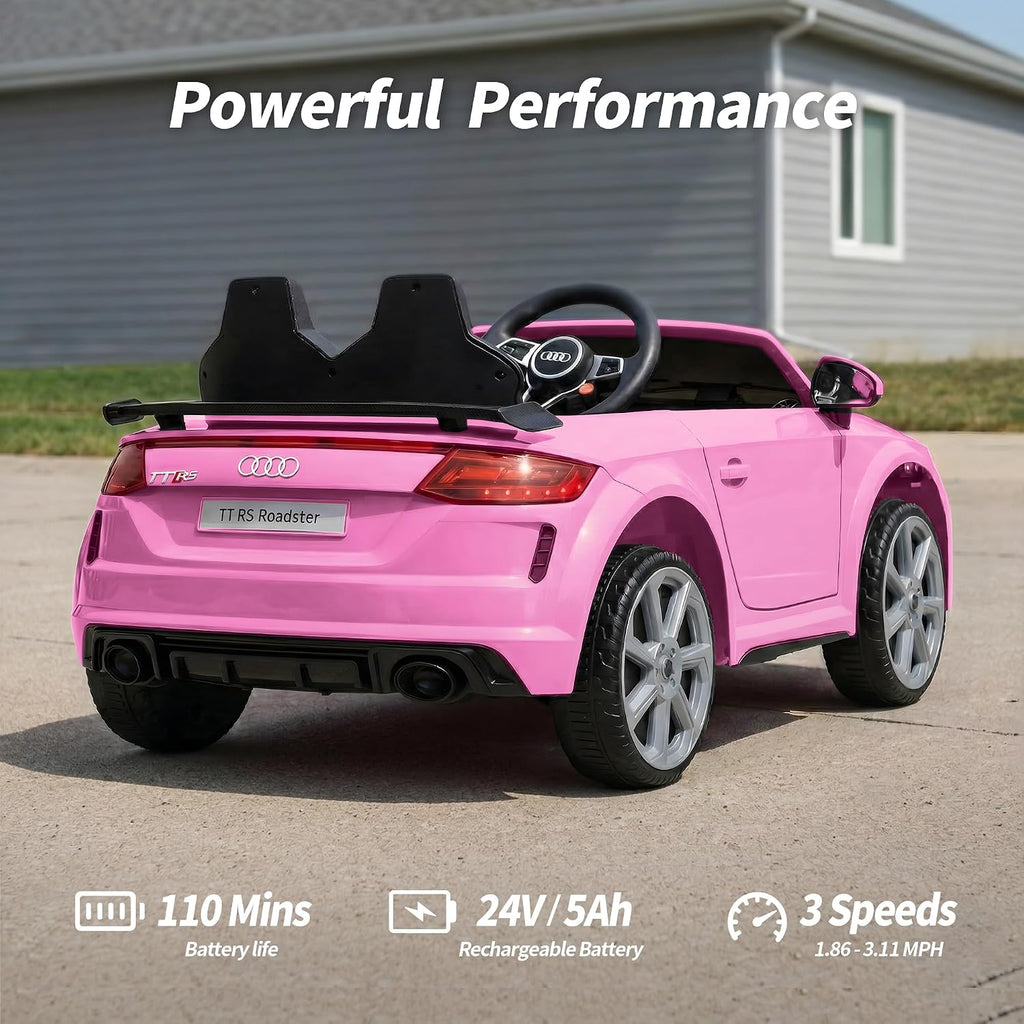 Licensed Audi Electric Car for Kids, 24V Ride on Toy Car for Toddlers with Remote Control, Bluetooth - Light Pink