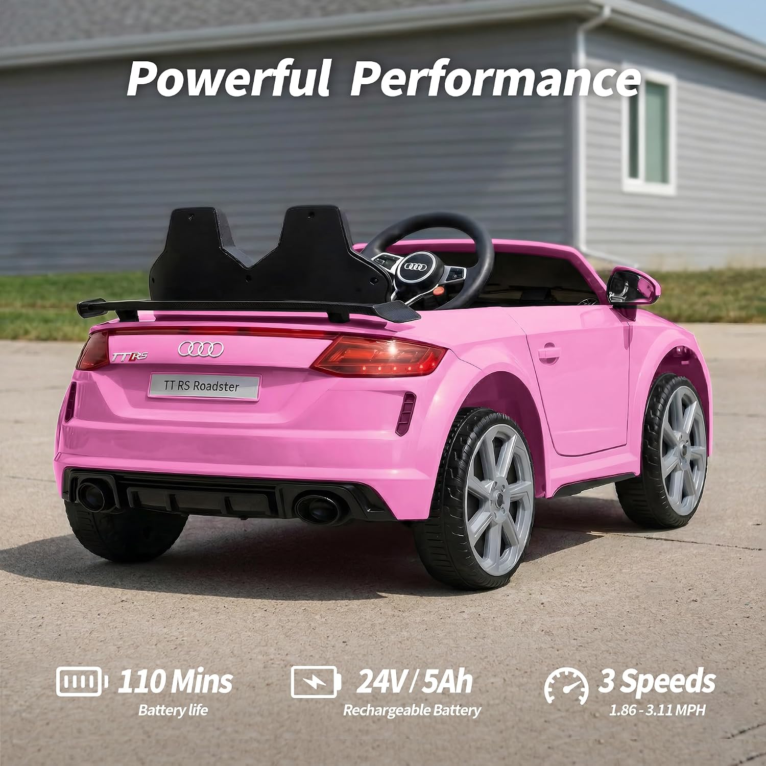 Licensed Audi Electric Car for Kids, 24V Ride on Toy Car for Toddlers with Remote Control, Bluetooth - Light Pink