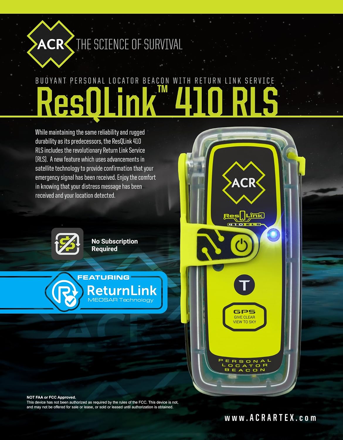 ResQLink 410 RLS GPS PLB SOS Emergency Safety & Survival Kit - Ideal for Hiking, Hunting, Boating & Fishing, with