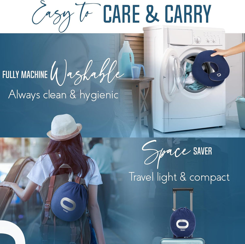 Travel Neck Pillow for Airplane – Patented Double Support for Head, Neck, and Chin. Best for Long Flights, Plane