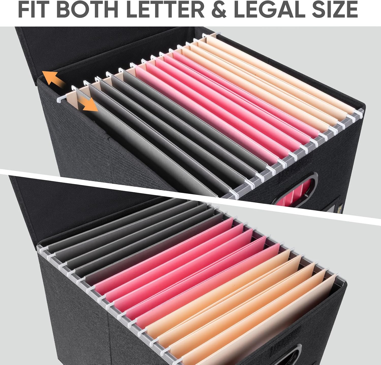 File Organizer Box with Lid, Collapsible File Folder Organizer with Plastic Slide, Hanging File Folder Box for Office