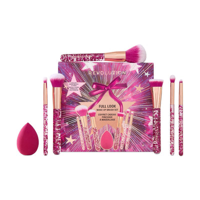 Revolution Full Look Makeup Brush Gift Set, 7-Piece Eye, Face & Cheek Collection with Blending Sponge, Vegan &