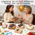 Kraft Wrapping Paper Rolls, Plain & Printed Wrap 17in x9.8ft for Gifts