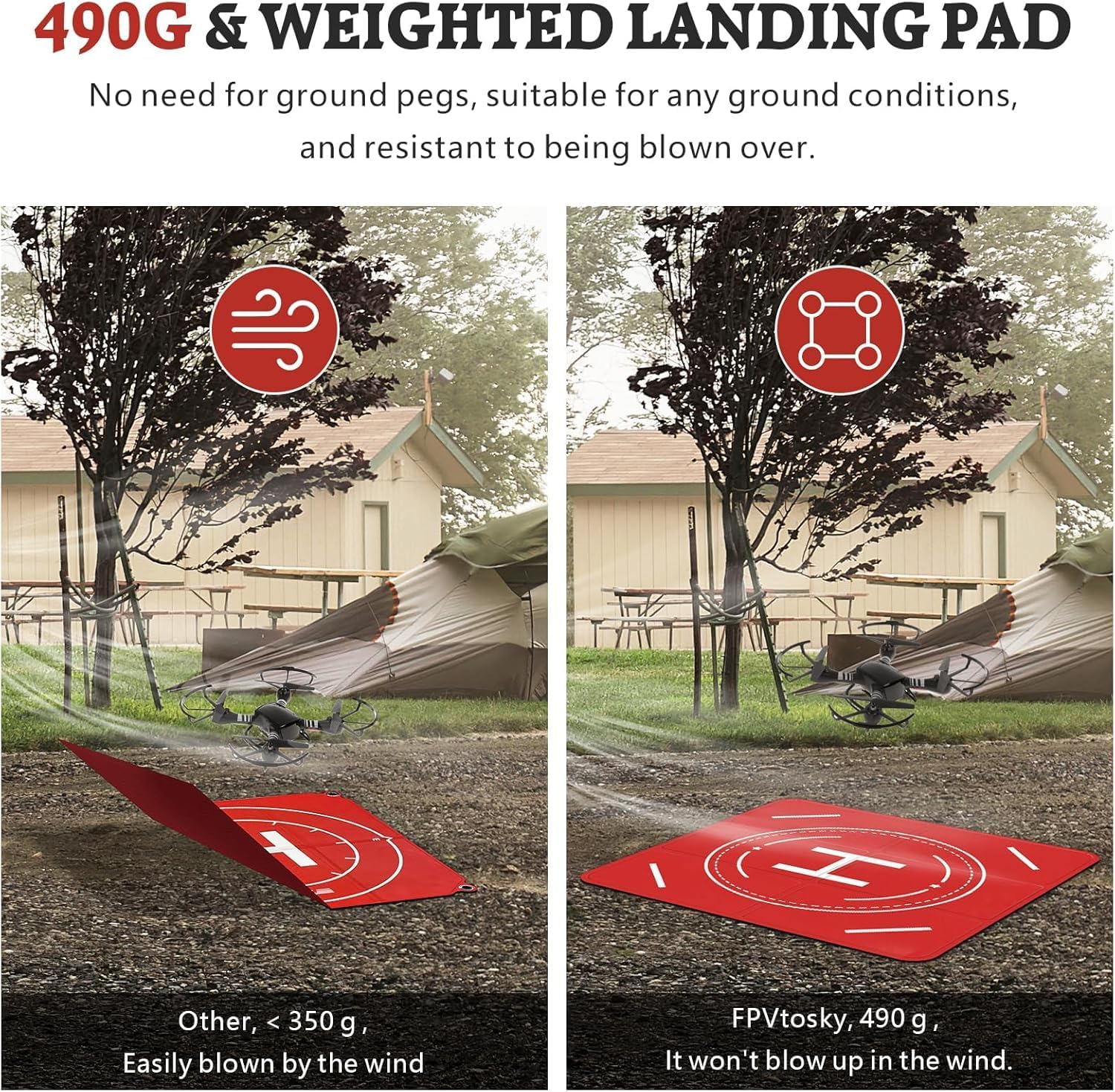 Drone Landing Pad Weighted, Nighttime Reflective & Foldable Launch Pad, Waterproof Helipad for DJI Mini 5/4/3