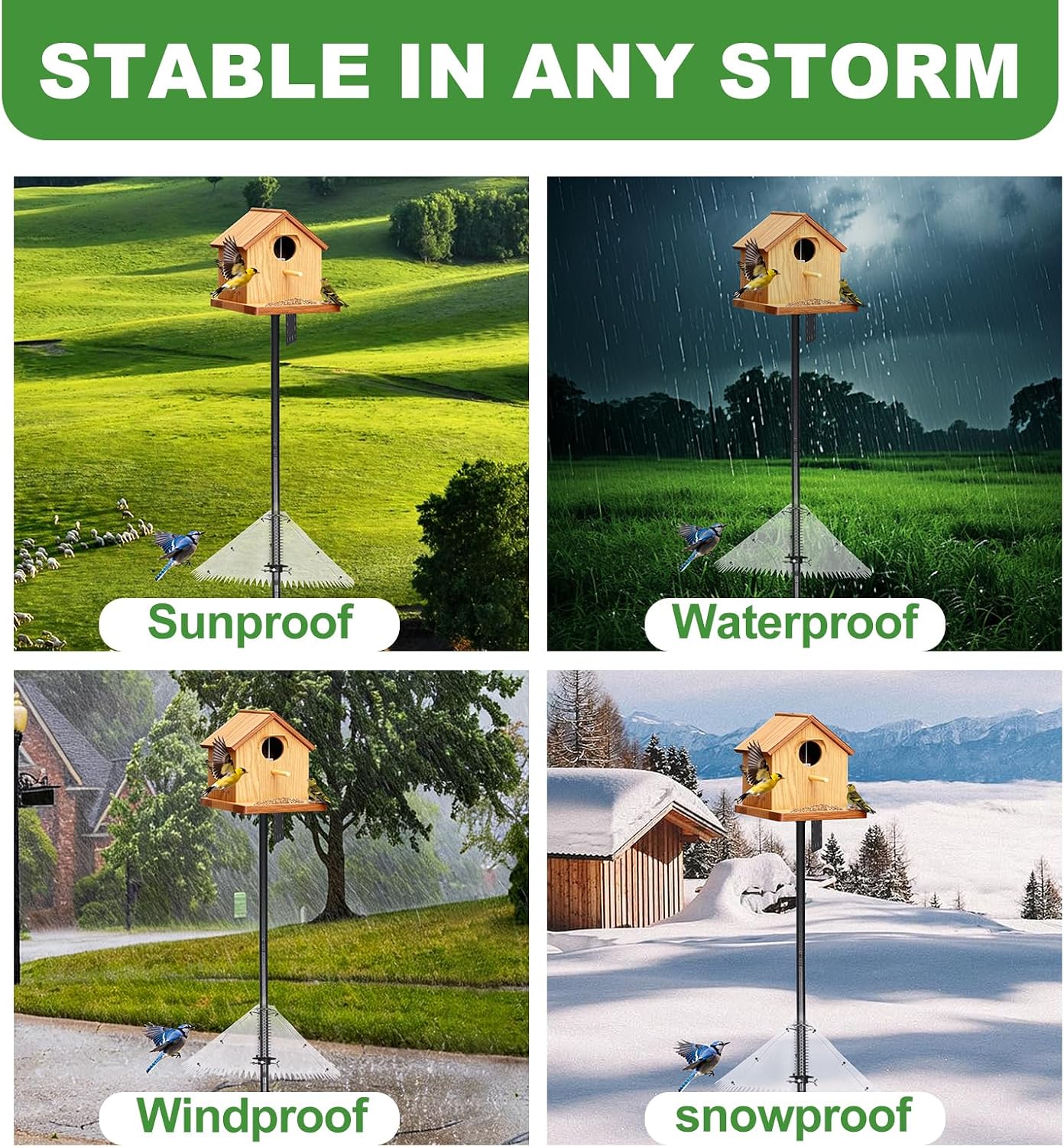 92" Bird Feeder Pole, Heavy-Duty Bird Feeder Pole with Squirrel Baffle | Adjustable Outdoor Feeding Station Holds