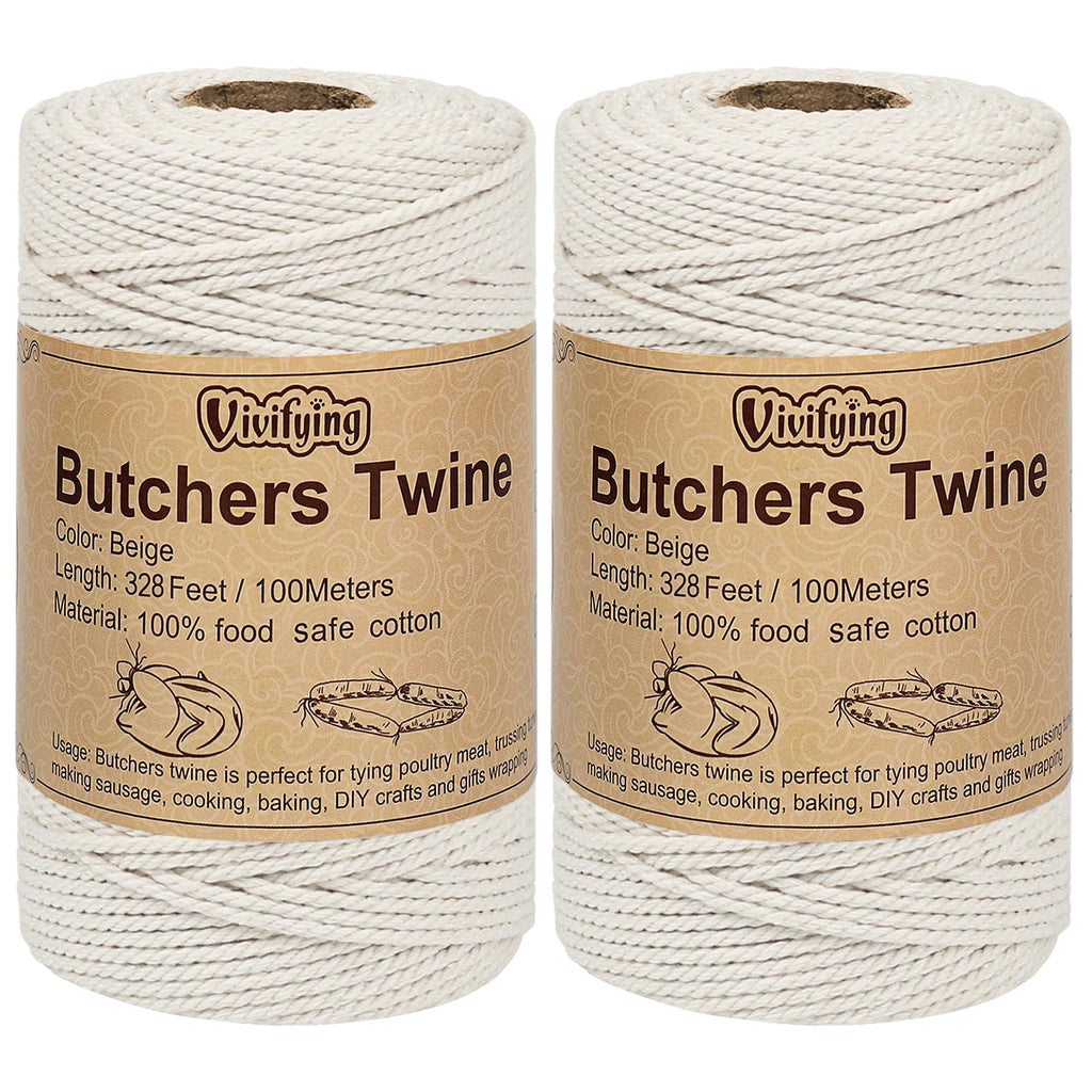 Butchers Twine, 2PCS 328 Feet 2mm Food Safe Bakers Twine, Beige