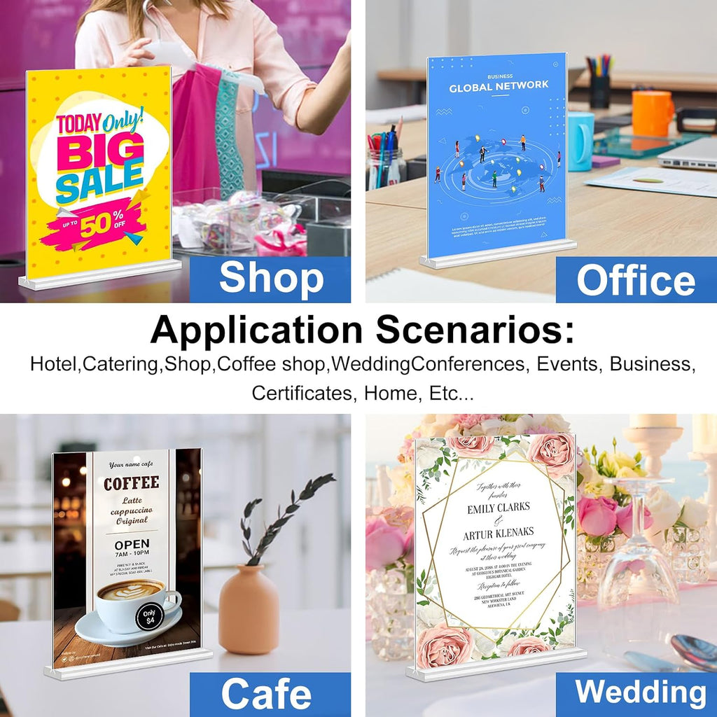 Acrylic Sign Holder 8.5 x 11, Double Sided Clear Acrylic Display Table Signs Stand, T Shape Flyer Holder Plastic for