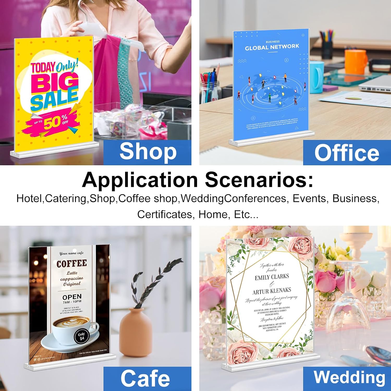 Acrylic Sign Holder 8.5 x 11, Double Sided Clear Acrylic Display Table Signs Stand, T Shape Flyer Holder Plastic for