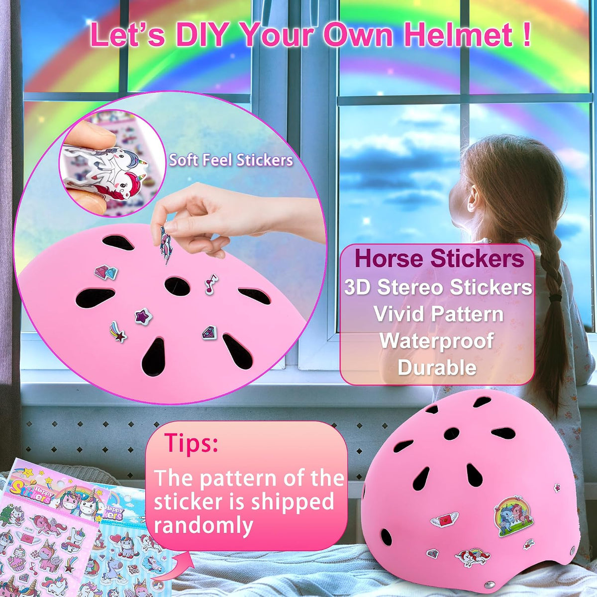 Kids Bike Helmet with Knee Elbow Pads Set for Toddler and Big Kids | Adjustable for 3-5-8-14 Kids, DIY Stickers, From