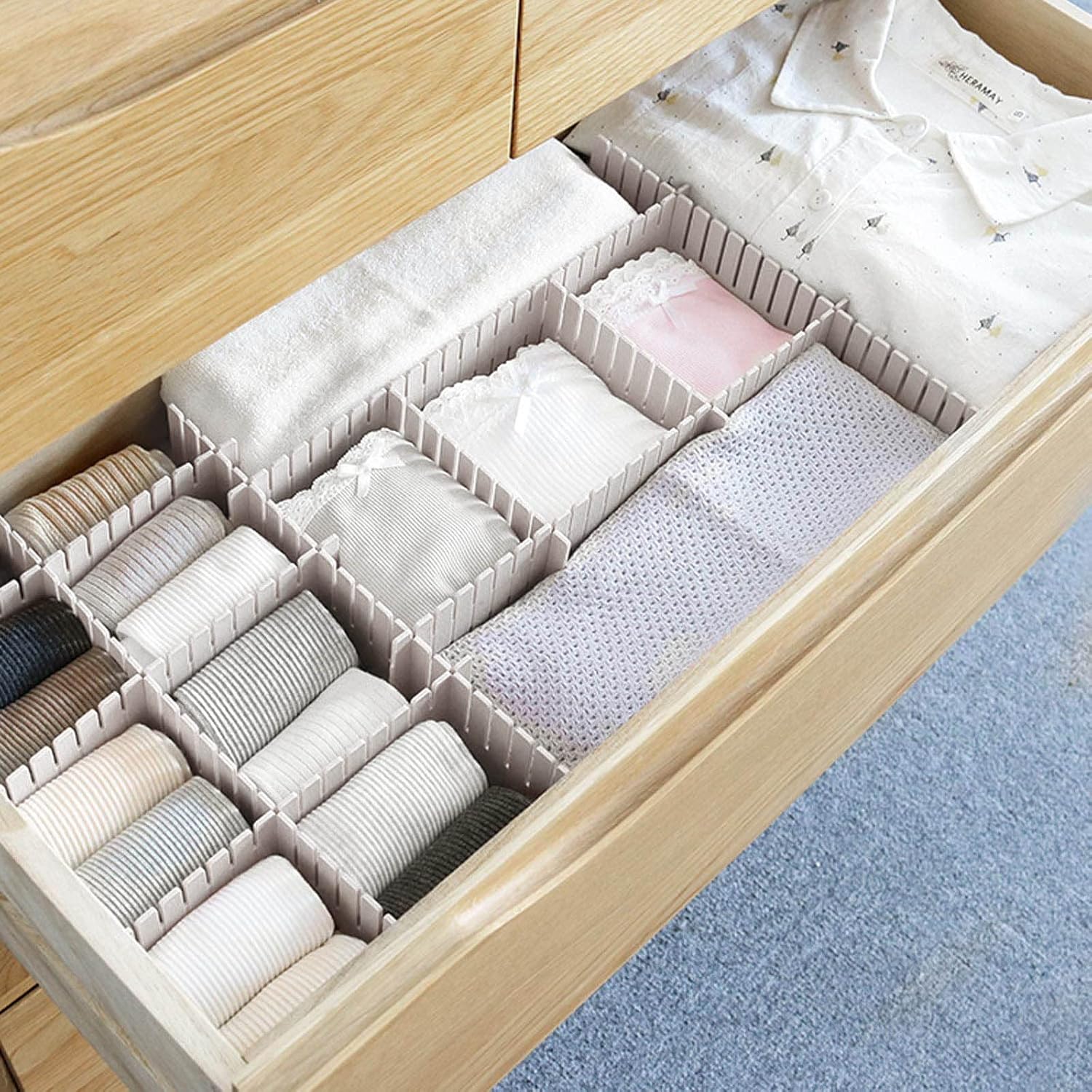 40Pcs Grid Drawer Dividers, Adjustable Drawer Organizer for Socks, Underwear, Lingerie, Makeup, Bedroom Office