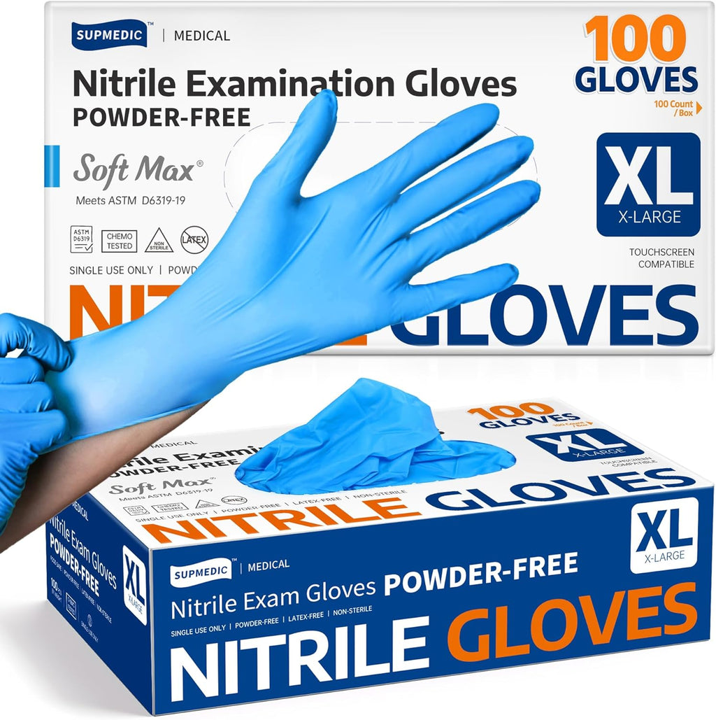 Medical Soft Max Nitrile Exam Gloves Powder-Free Disposable 100 Ct | Soft Stretch Fit • Powder-Free • Latex-Free •