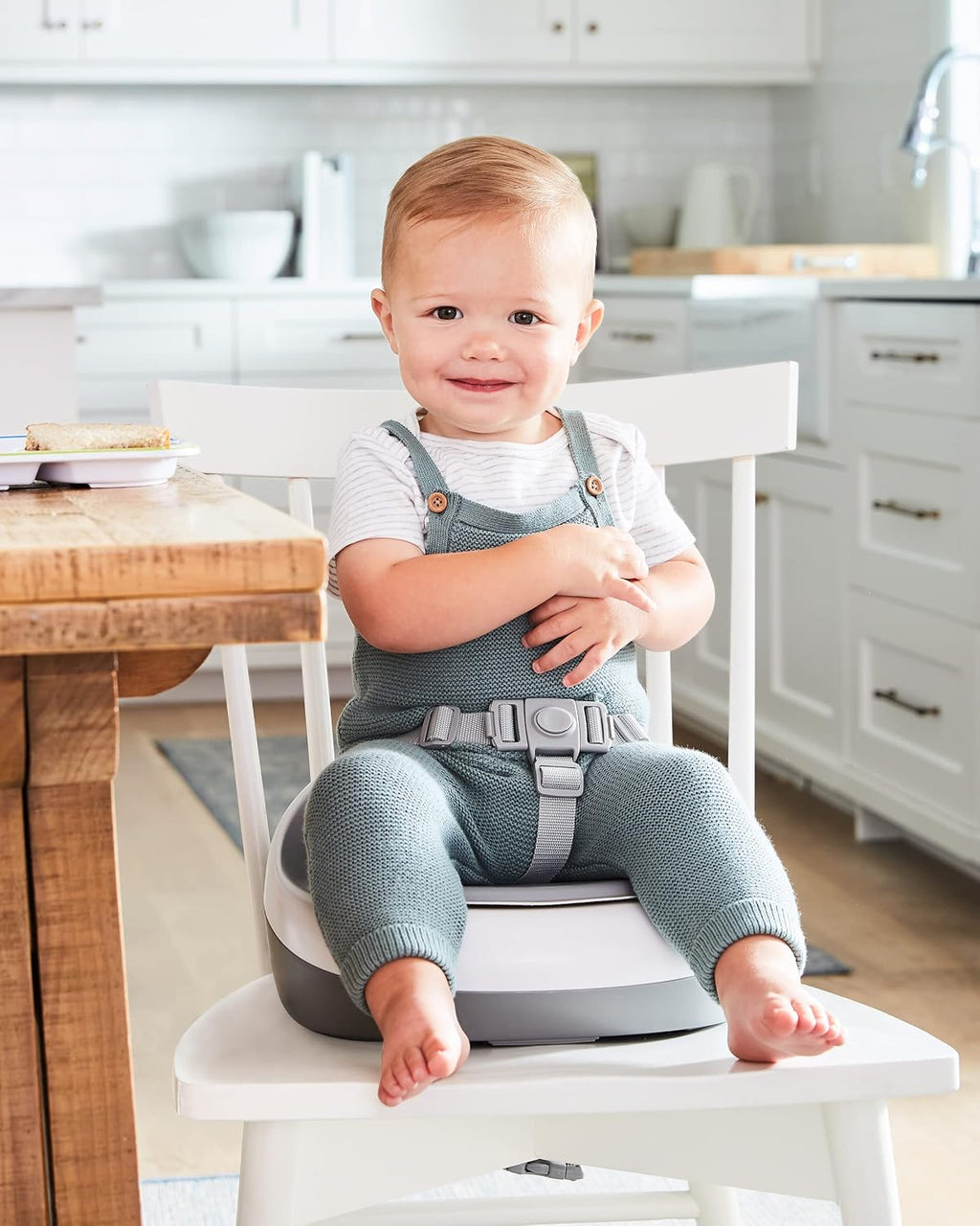 Booster Seat for Dining Table, Sleek Seat Booster, Grey/White