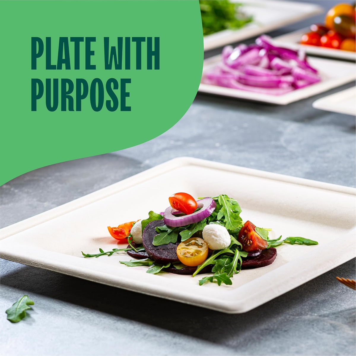100% Compostable Square Paper Plates - 10 Inch [50-Pack] Heavy Duty
