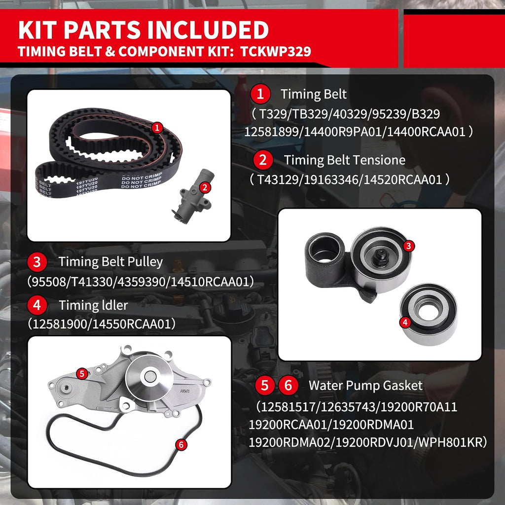 Timing Belt Kit with Water Pump Replacement for: TCKWP329