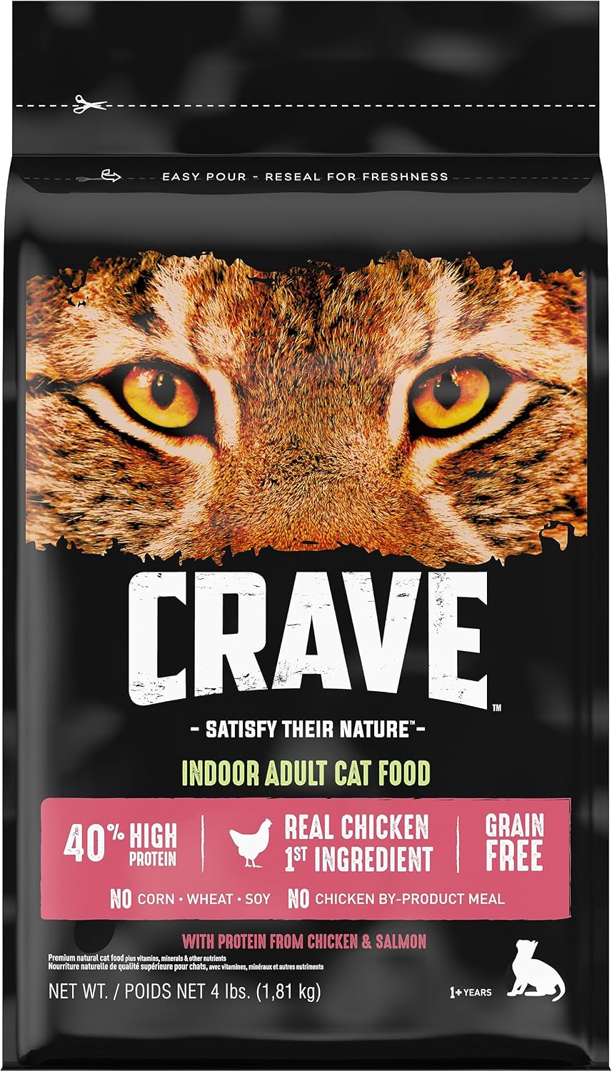 Grain Free High Protein Indoor Dry Cat Food, Chicken & Salmon, 4 lb