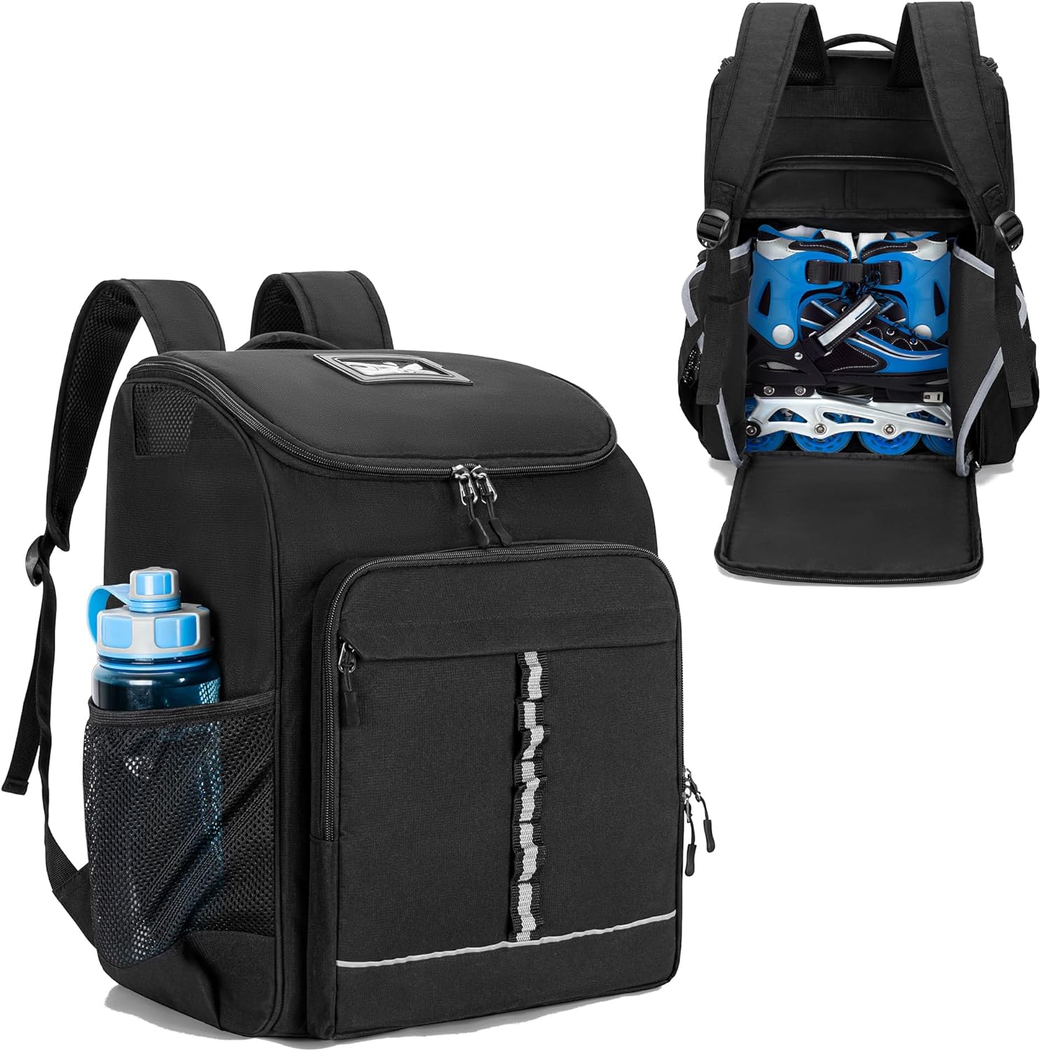 Roller Skate Bag Fits Shoes Up to US Mens 13, Inline Skate Backpack | Ice Skate Backpack with Top Helmet Pocket, Quad