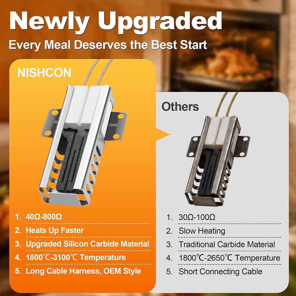 Upgrade NISHCON 5303935066 WB13K21 Gas Oven Igniter Replacement Compatible with GE, Frigidaire, Kenmore Gas Range Stove IG9998 WB13T10045 WB13K10026