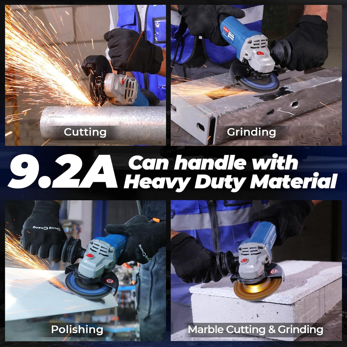 DongCheng 9.2 Amp Power Angle Grinders, 4-1/2 in., 11800RPM, Tool-Free Guard, Electric Metal Grinder Tool, Small