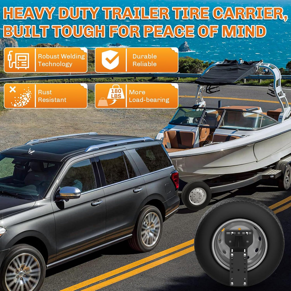 Trailer Spare Tire Mount for Utility Boat Trailer 3-Nuts Spare Tire Carrier Fits 4/5/6/8 Lugs Trailer Wheels on 4"