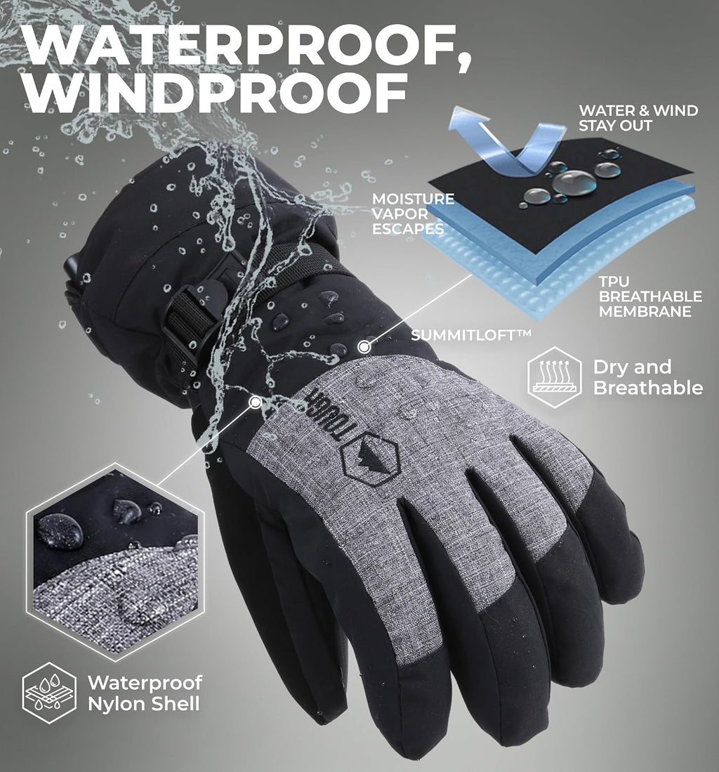 Ski Gloves Men Women - Black Snow Ski Gloves Women Men - Adult Ladies Men's Insulated Waterproof Winter Glove