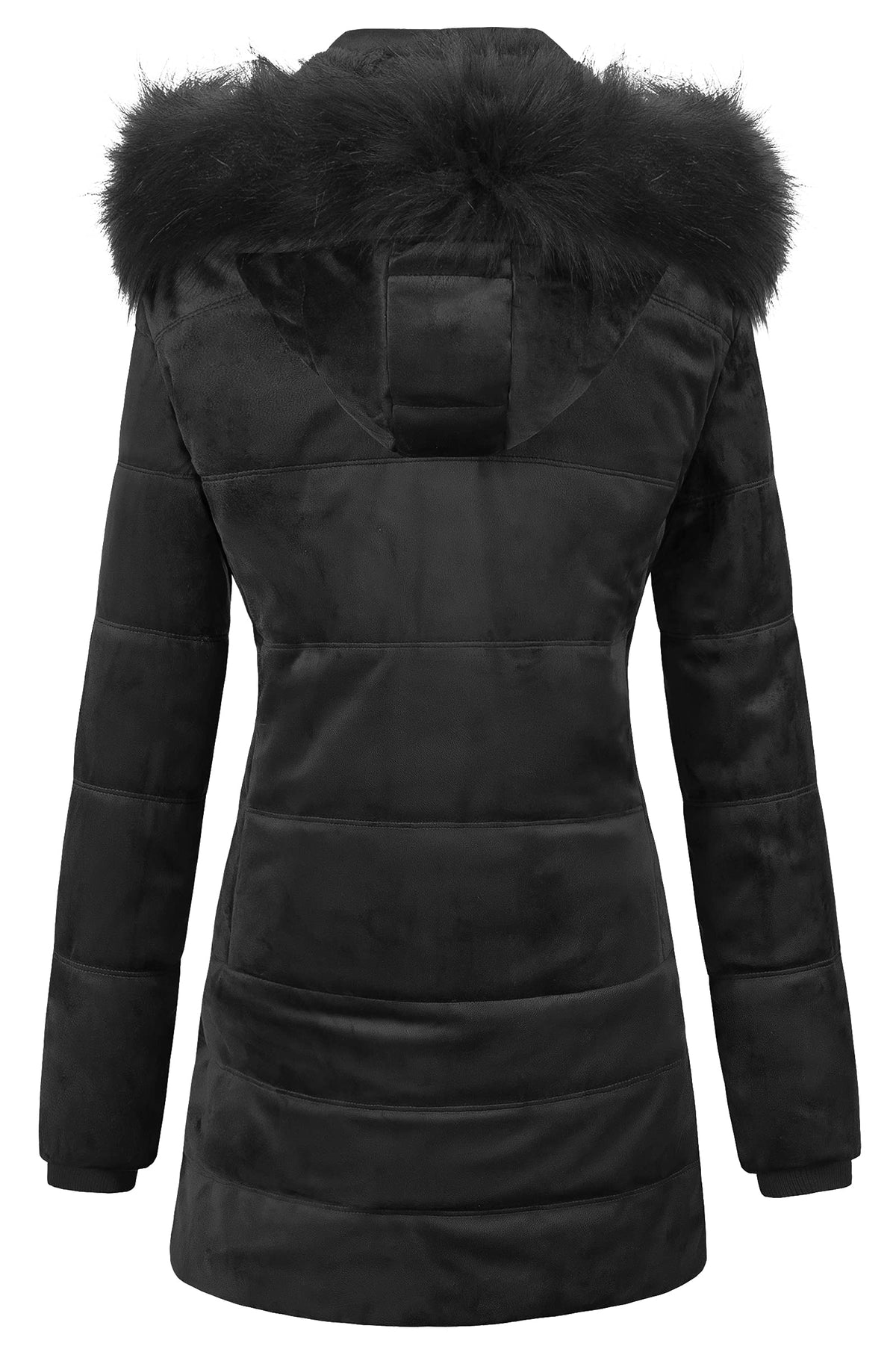 Women's Hooded Warm Winter Faux Fur Thicken Fleece Parkas Long Sherpa Coat M Black