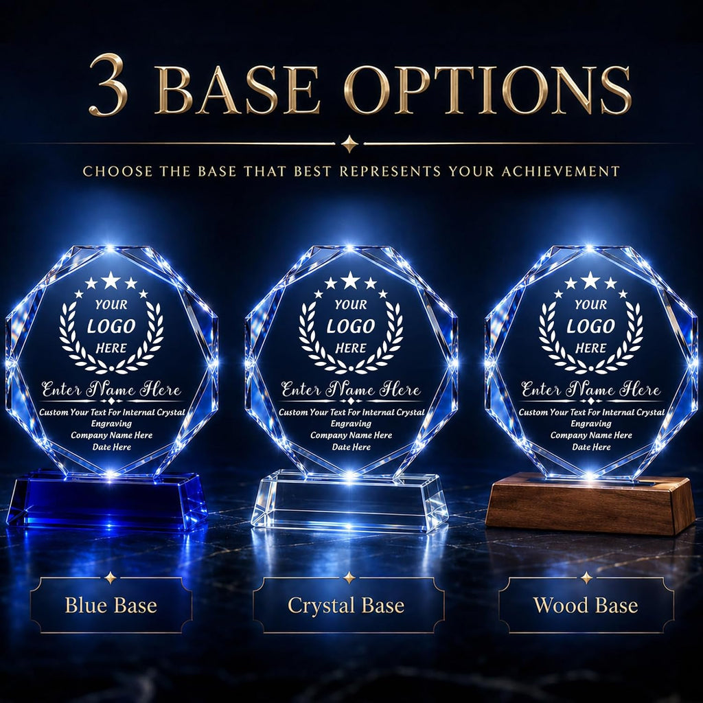 Customizable Crystal Award Trophy with Company Logo Text & Employee Name