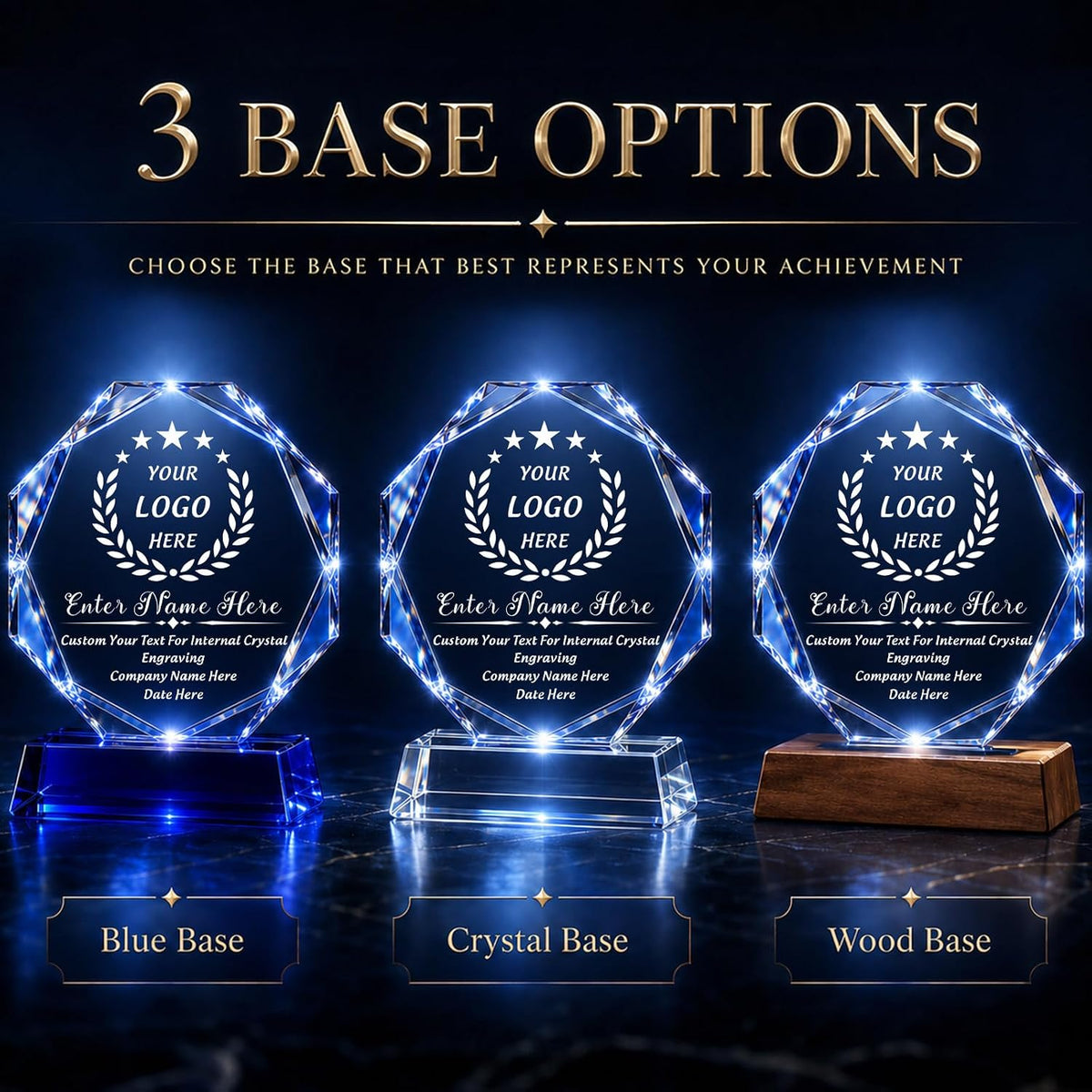 Customizable Crystal Award Trophy with Company Logo Text & Employee Name