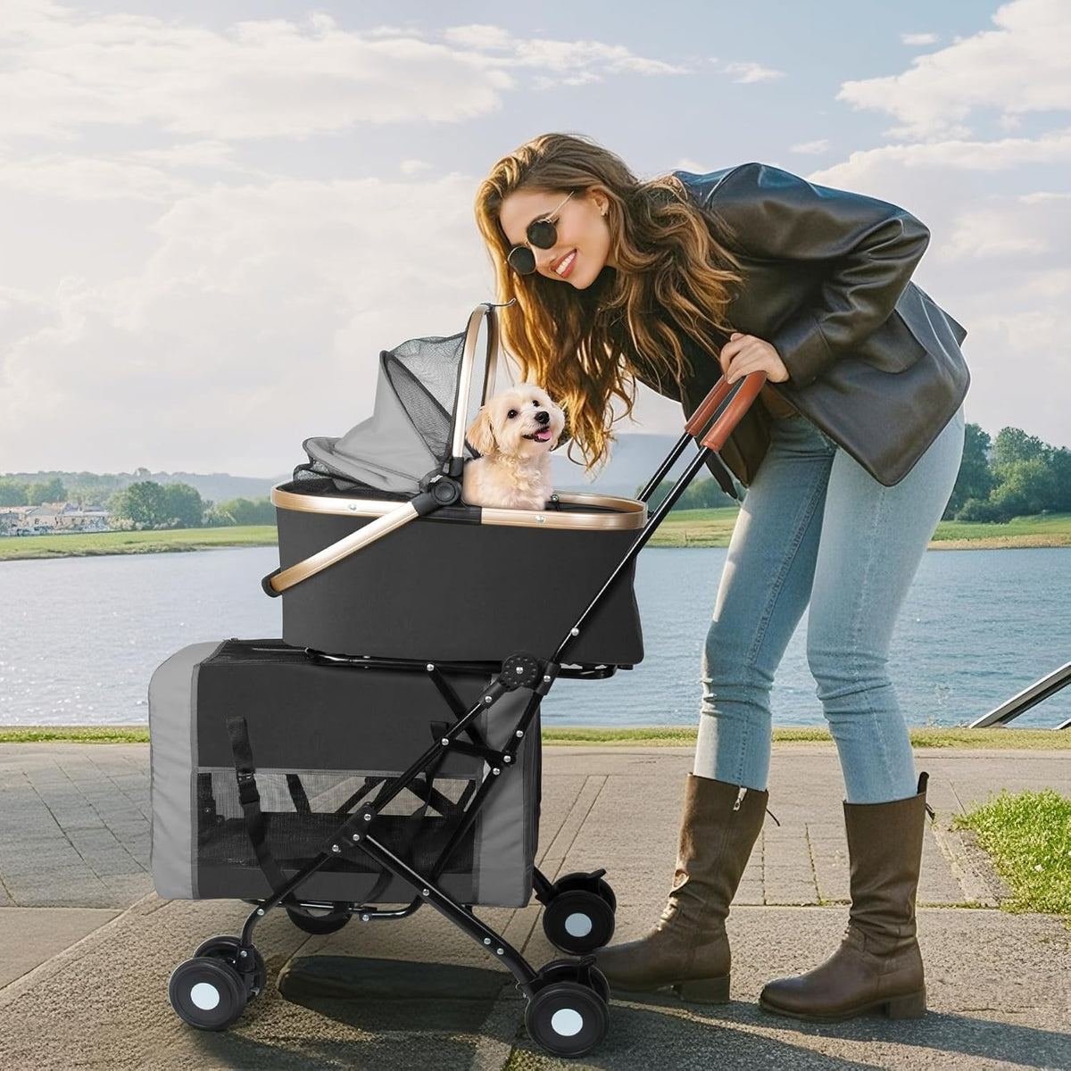 Double Pet Stroller, 4 Lockable Wheels for Small‑Medium Dogs & Cats