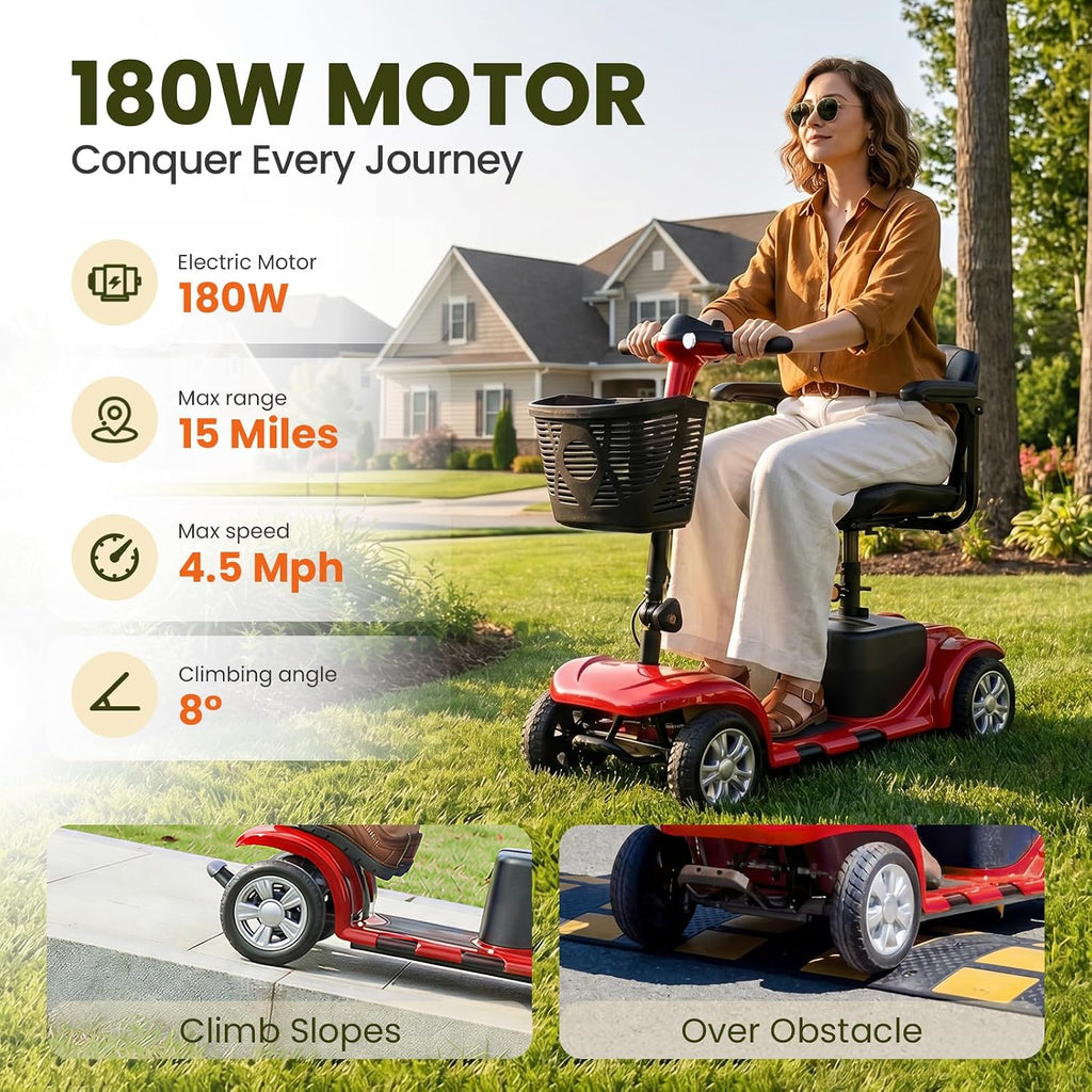 Mobility Scooter for Adults, Senior, 4 Wheels Electric Powered Chargeable Device for Travel, Lightweight and