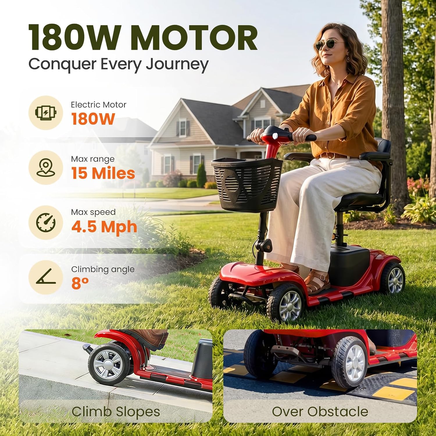 Mobility Scooter for Adults, Senior, 4 Wheels Electric Powered Chargeable Device for Travel, Lightweight and