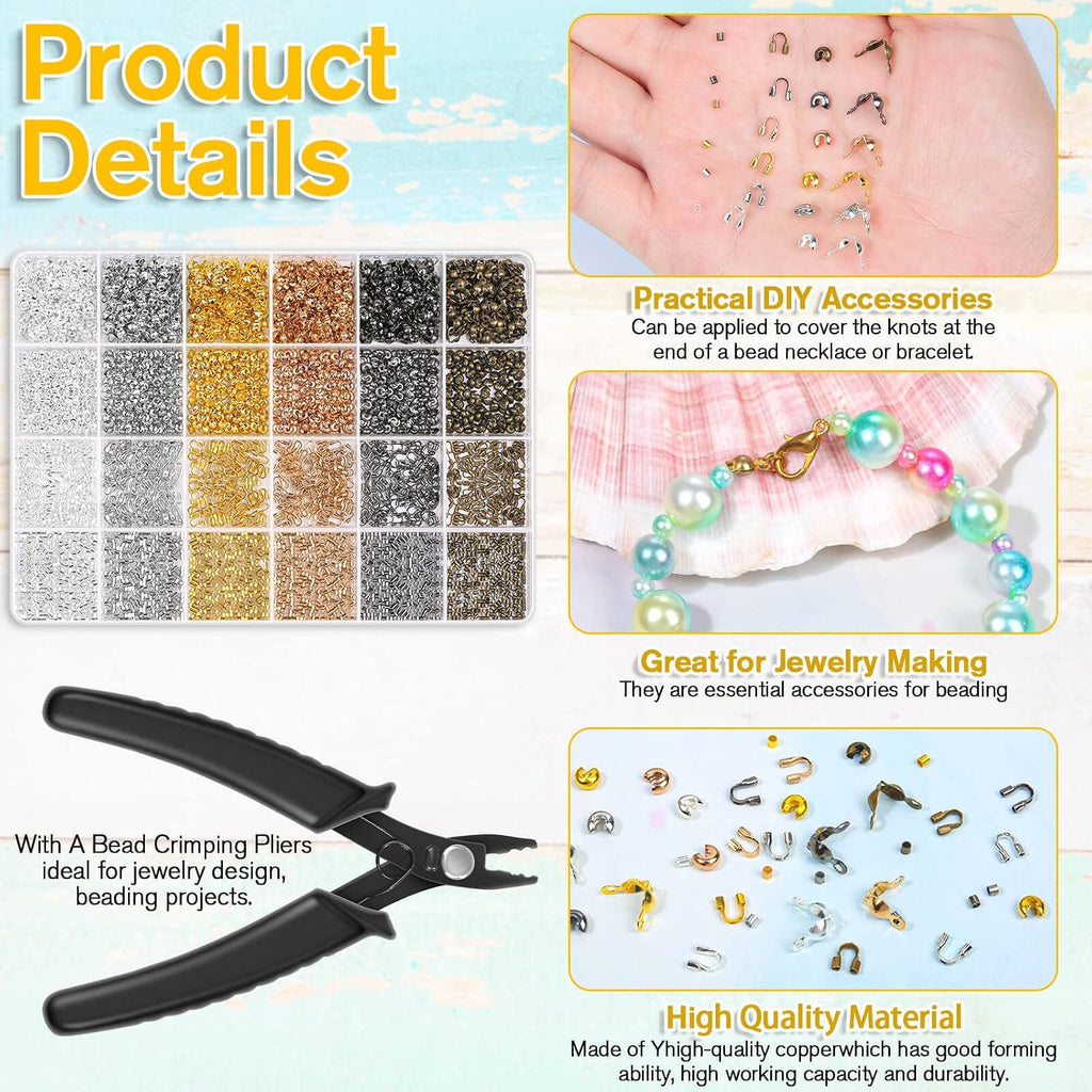 2251 Pieces Crimp Beads for Jewelry Making, Knot Covers, Crimp Bead Covers, Crimp Tubes and Wire Guardians with
