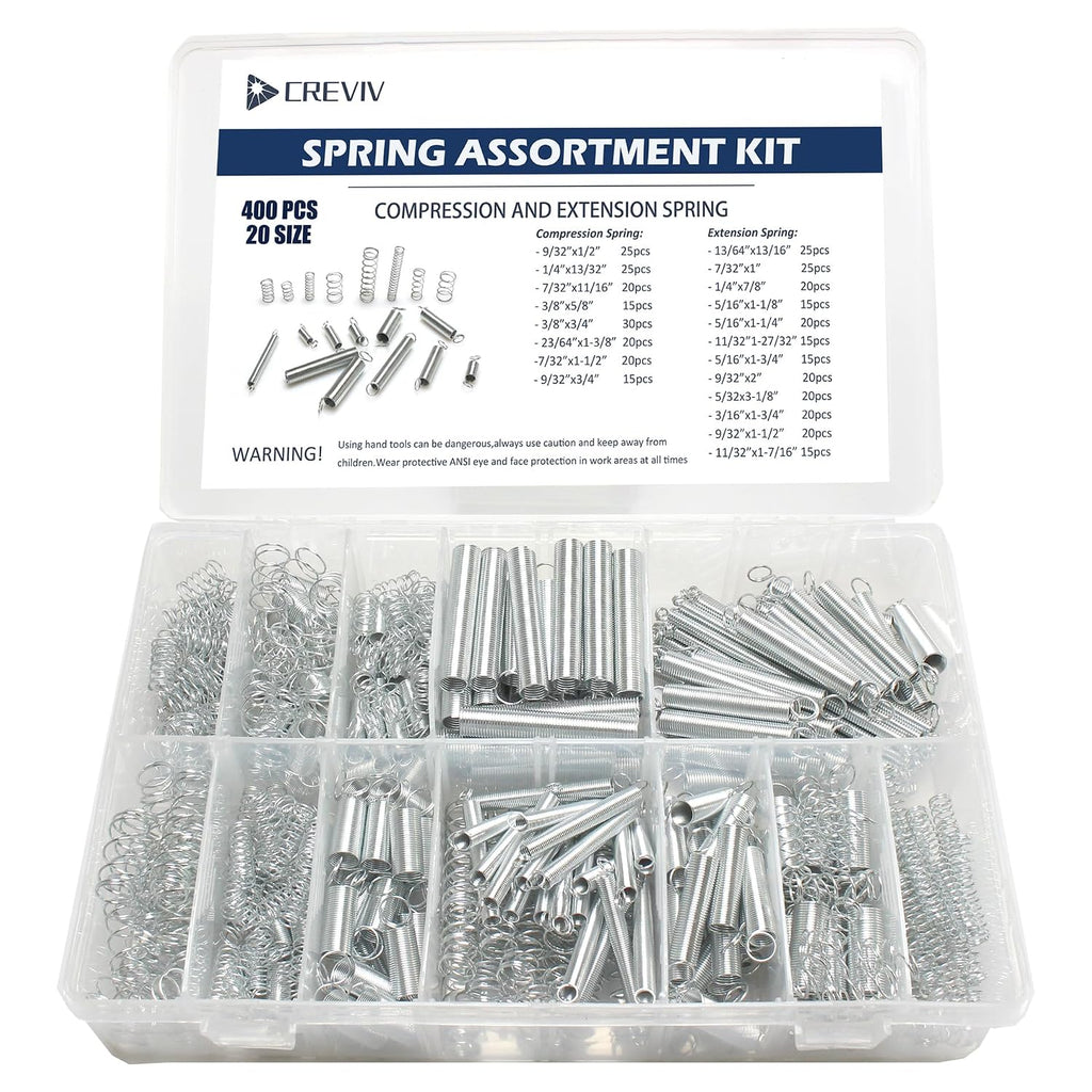 400pcs Spring Assortment Kit-20 Sizes Compression & Extension Spring Set
