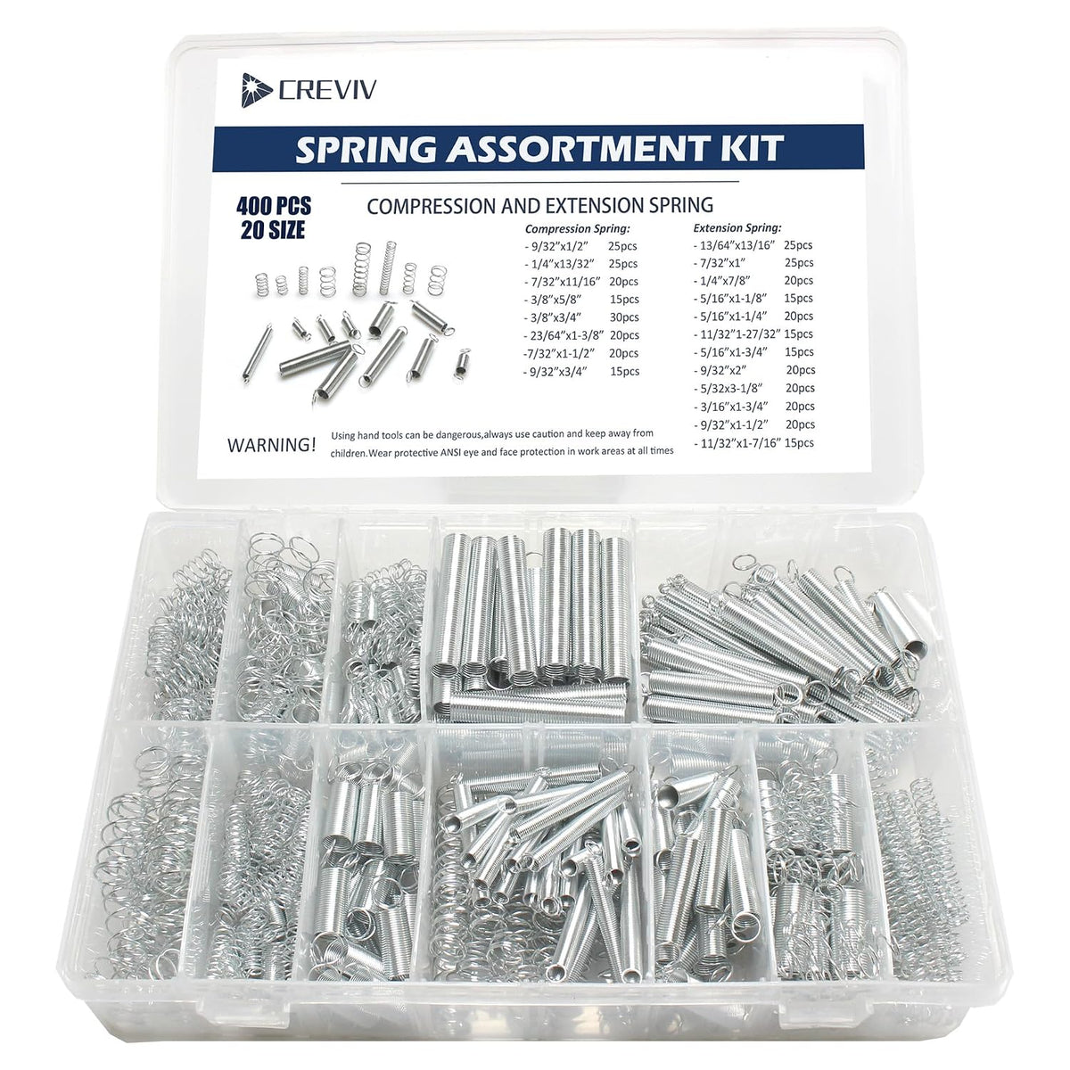 400pcs Spring Assortment Kit-20 Sizes Compression & Extension Spring Set