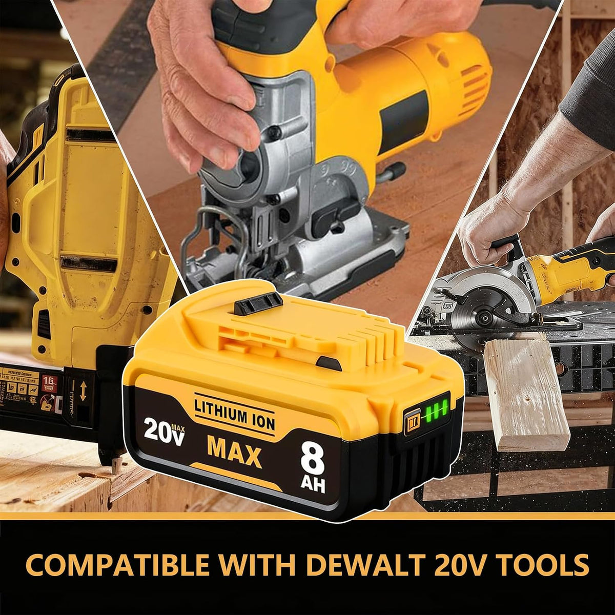 8.0Ah Compatible with DeWalt 20V Max Battery