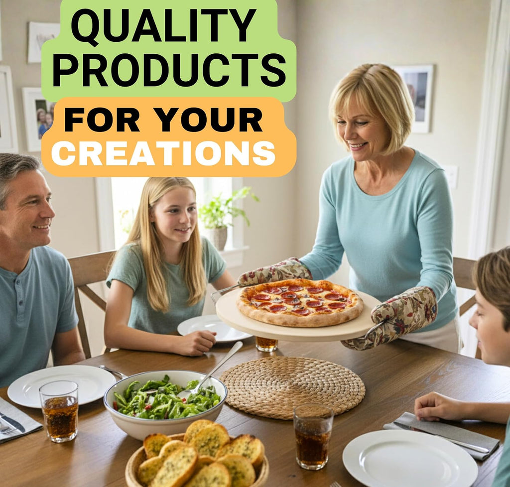 Large Pizza Stone for Oven 16 inch - Round Pizza Stone for Grill with Handles, Wood Pizza Peel and Cutter Set