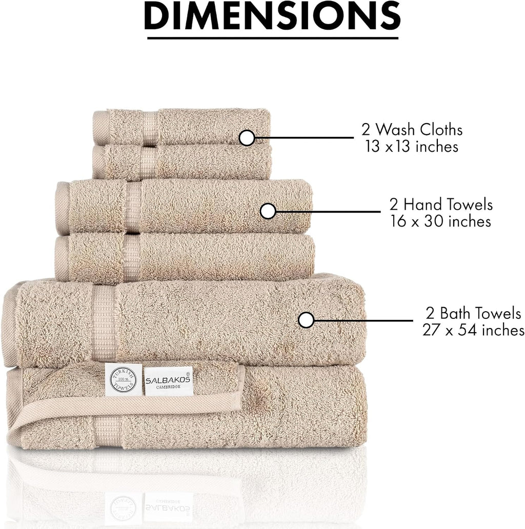 100% Turkish Cotton Bathroom Towel Set of 6-Piece, Taupe | 630 Gsm Thick Super Soft Highly Absorbent 2 Bath + 2 Hand