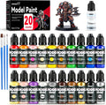 20 Colors Model Paint Set, Model Acrylic Paint Set for Brush & Airbrush Use | 0.7oz/20ml, Includes 3 Brushes & 1
