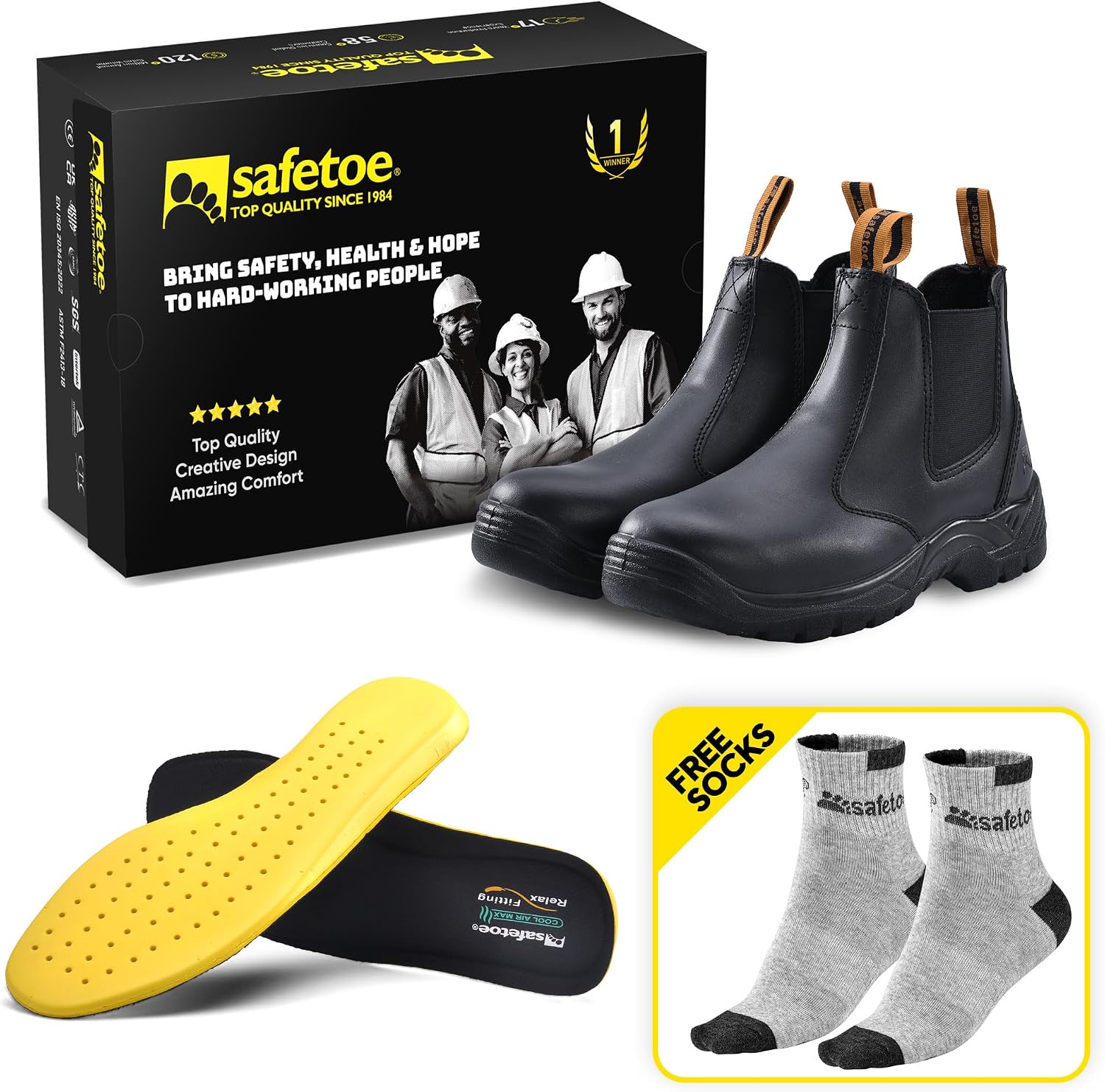 Mens Work Boots Steel Toe Chelsea Safety Boots Cow Leather Waterproof Lightweight Working Shoes
