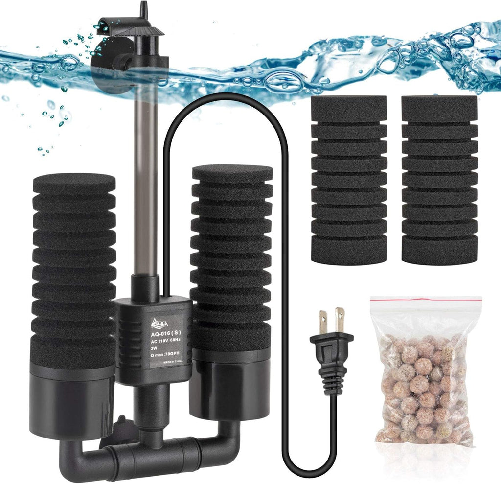 Aquarium Electric Power Sponge Filter,3W/5W Submersible Foam Filter | Sponges Bio Ceramic Media Balls Double Silence